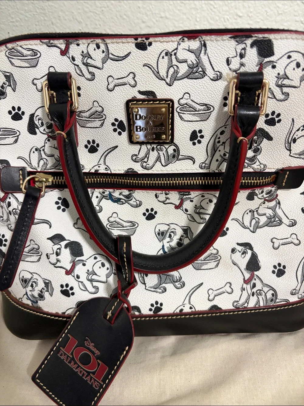 Dooney & Bourke Disney 101 Dalmatian Print Satchel with Red Trim - Picture 3 of 14